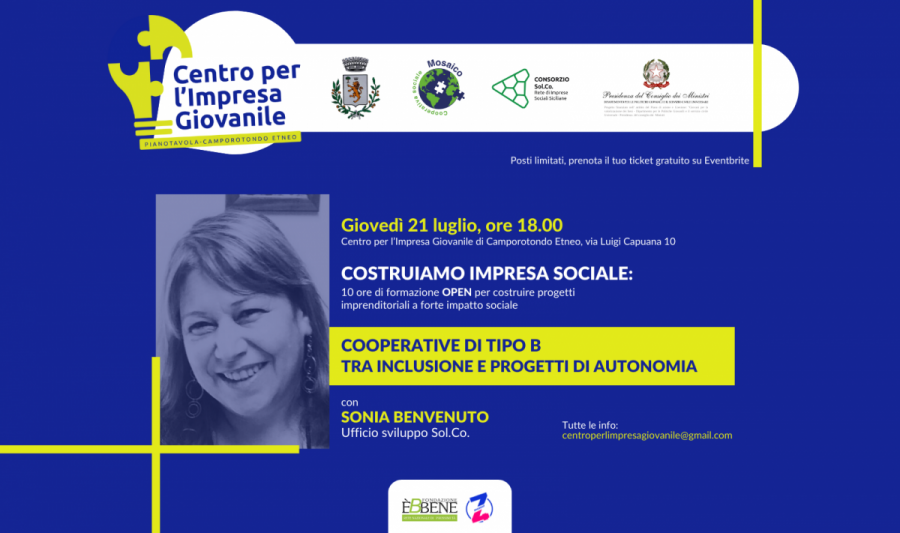 “Costruiamo Impresa sociale”: giovedì 21, alle 18, secondo appuntamento con il percorso di formazione al Centro per l’Impresa Giovanile di Camporotondo Etneo 